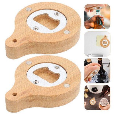 2Pcs Magnetic Bottle Opener Dual use Fridge Magnet Bamboo