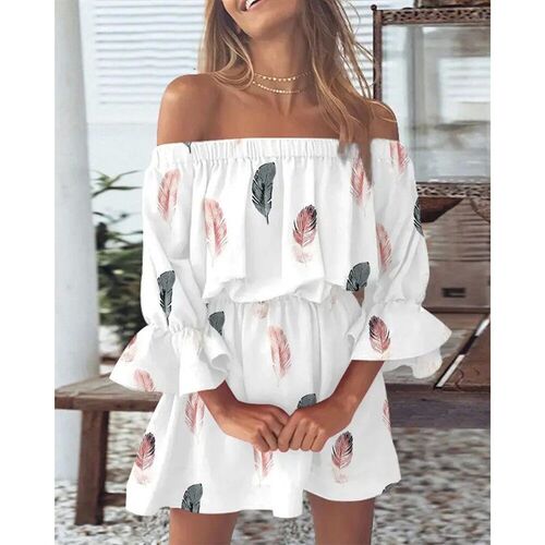 Women Summer Style Mini Dress Lady Casual Slash Neck Half