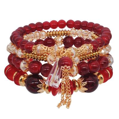 4PCS Imitation Crystal Bracelet Multilayer Beaded Bohemian S
