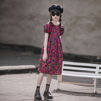 Girls Floral Dress Summer New Cotton Childrens Backless Sh