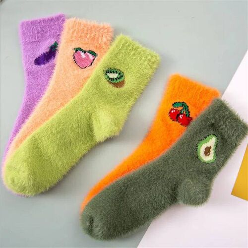 Women Fruit Fluffy Socks Autumn Winter Thermal Fuzzy Happy F