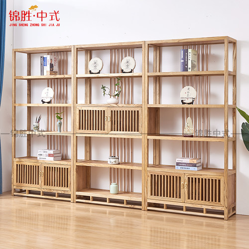 茶叶店展示柜陈列柜实木榆木带灯茶具博古架普洱茶饼架货架展示架