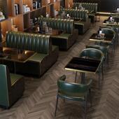 酒店西子茶餐厅642靠墙卡座理火料锅咖厅啡沙发岩板桌椅组合工业