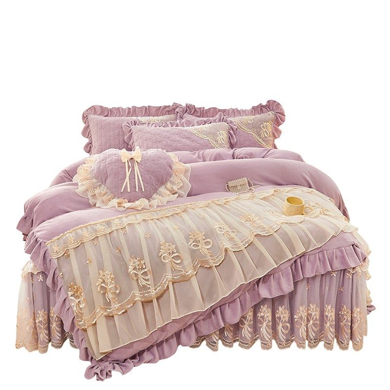 公主风夹棉床裙款四件冬季韩式加绒加厚蕾丝花边被床罩,床上用品,床品套件/四件套/多件套,淘宝优惠券,粉丝福利购,淘宝优惠卷