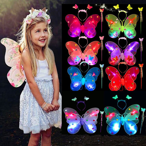 3PCS/Set Girls Led Flashing Wing Wand Headband Princess Cost