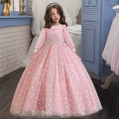 Girls 4-14 years old, long sleeved, puffy sleeved, polka dot