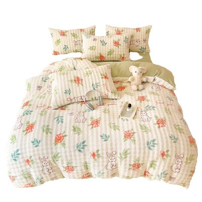 Thickened Rabbit Plush Four-piece Quilt ver ral Fleece Bed S