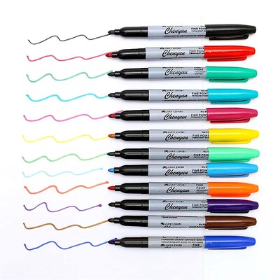 12colors Fine Point Permanent Markers, perfect for Classroom