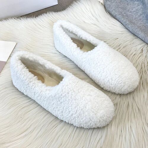 Luxury Lambwool Moccasins Femme Winter Cotton Shoes Women Wa