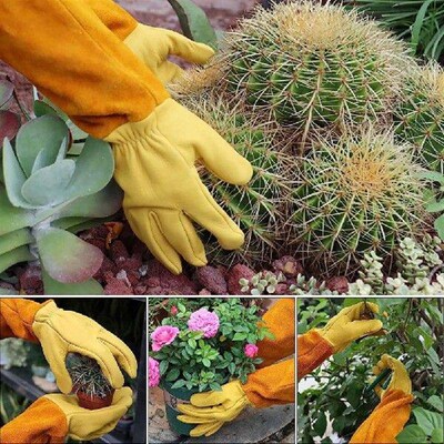 1 Pair Long Thorn Proof Gardening Gloves Breathable Leather