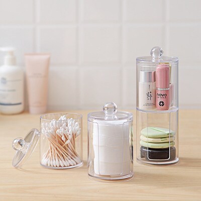 Acrylic Storage Box Makeup Cotton Swab Container Round Plast