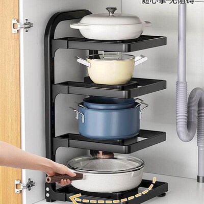 kitchen accessories Multi-layer pot storage rack Layering in