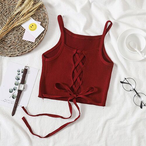 Women Crop Top Knitted Bandage ops Spaghetti Club Camis Halt