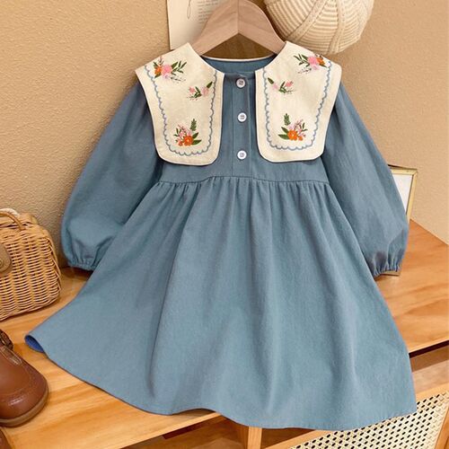2023 New Spring Autumn Long Sleeve Lapel Casual Dress Embroi