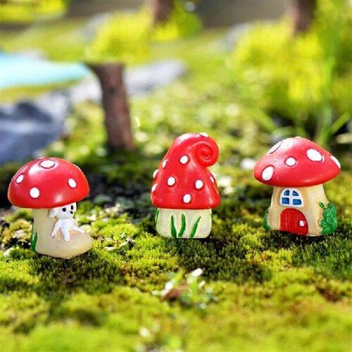 3Pcs/Set Cute Cartoon Red Mushroom House 3 Types DIY Resin