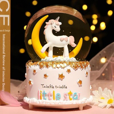 Dream Unicorn Crystal Ball Music Box Snow Birthday Gift for