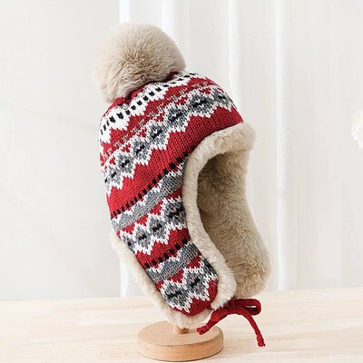 HT4110 Russian Cap Men Women Knitted Trapper Earflap Ski Cap