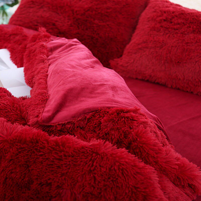 Plush Three-piece Set Encryption Old arse Bed Sheet Long Hai