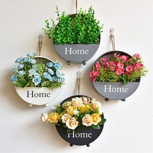 欧式创意家居室内墙面装饰仿真花挂件墙壁墙上吊挂式铁艺花篮装
