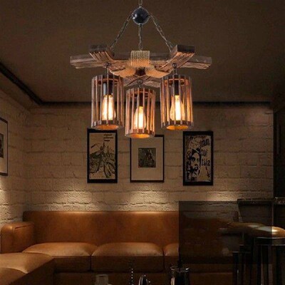 Industrial Retro Hemp Rope Chandelier Bar Restaurant Barber