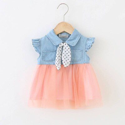 Baby girl summer sleeveless dress baby girl denim stitching