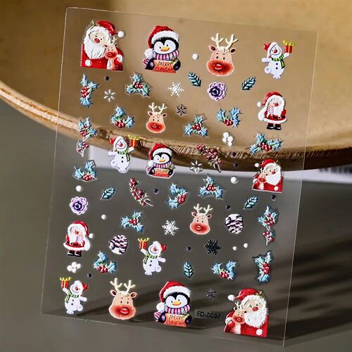 Christmas 5D Embossed Snowman Snowflakes Nail Art Stickers 8