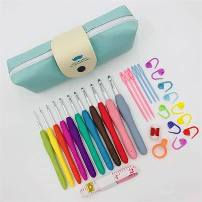 Crochet Hooks Set Blunt Knitting Needles Ergonomic Handle Co