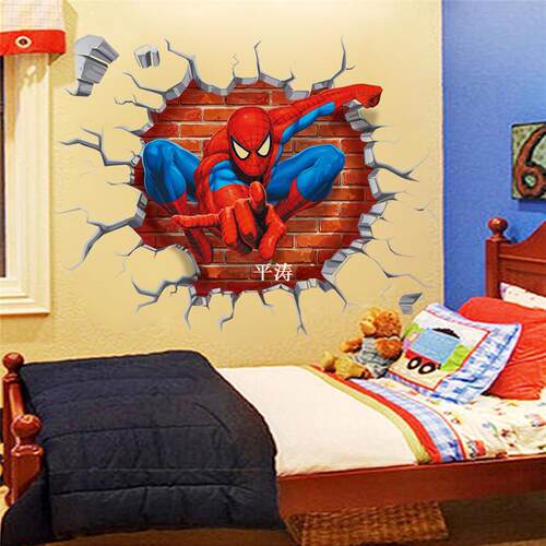 3d spiderman through the wall stickers home decoration zooyo