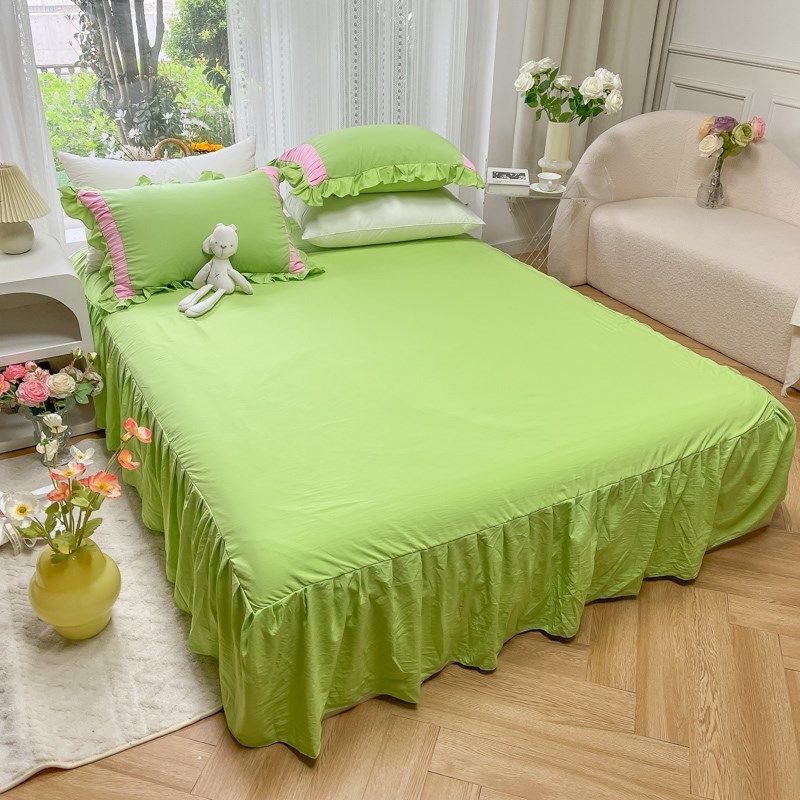 小森系夏日绿粉色纯水洗棉夏被四件拼接花边大豆空调被薄被凉感,床上用品,化纤被,淘宝优惠券,粉丝福利购,淘宝优惠卷