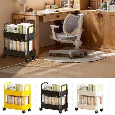 Movable Bookshelf Cart Book Rack Large Capacity Bookcase