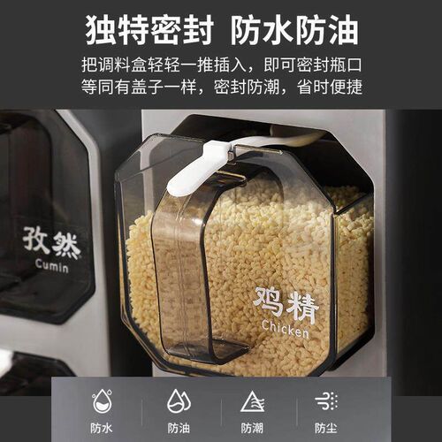 Wall-mounted kitchen spice container set, including salt, mo