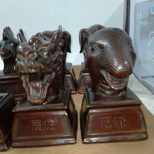 铜十二生肖兽首摆件鼠牛虎兔龙蛇马羊猴鸡狗猪复古铜雕塑杯子印章