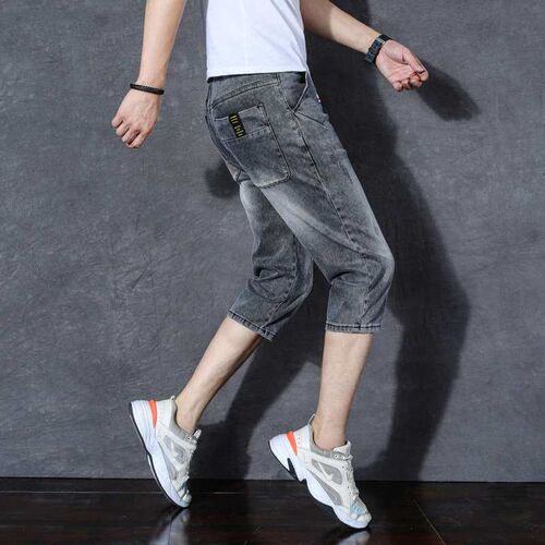 Denim Shorts Mens Summer New Mens Loose Straight Cropped P