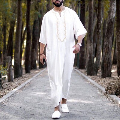 2025 Mens Arabian Robe Loose V-neck Short Sleeve Middle Eas