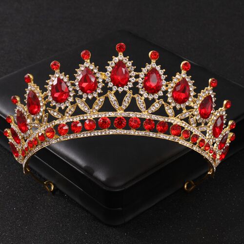 Baroque Red Crystal Tiaras And Crowns Prom Rhinestone Bridal