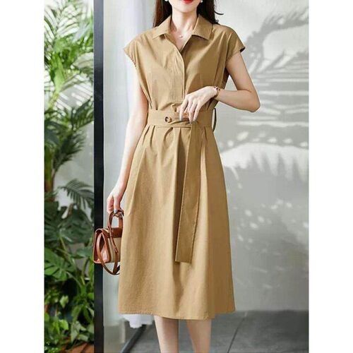 Waist slimming shirt skirt mid length dress for