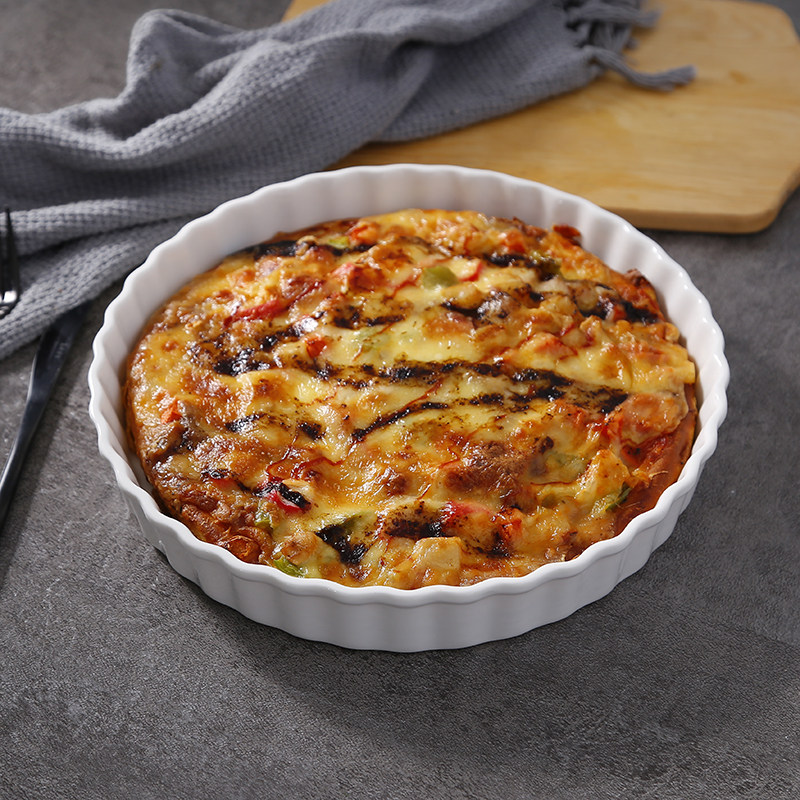 微波炉专用陶瓷烤盘芝士焗饭盘家用烤箱碗烘焙加厚耐热披萨盘8寸
