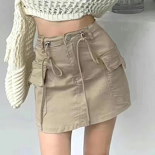 Cargo Mini Denim Skirts Women Summer  Army Green Multi