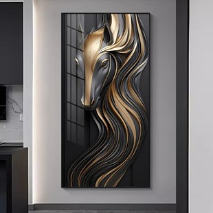 马到功成客厅玄关装饰画走廊过道挂画进门现代工业黑风格抽象壁画