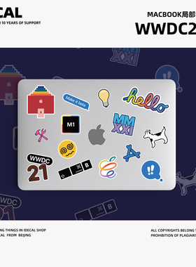 原色工场适用于McBook贴纸贴画ipd笔记本行李箱WWDC21卡通可爱