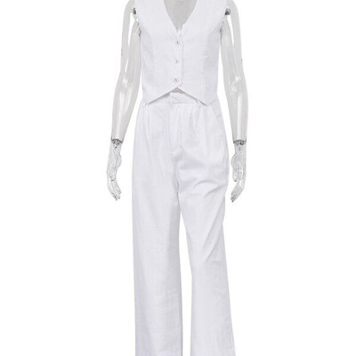 Clacive Summer White Linen Two Piece Set For Women 2023 Fash