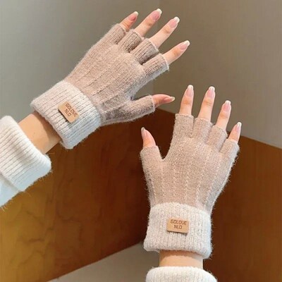 Winter Fingerless Gloves for Men Half Finger Writting Office