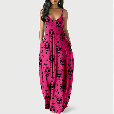 Summer New Women Dresses Long Beach Skirt Skull D Print