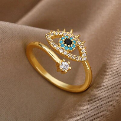 Lucky Turkish Evil Eye Rings For Women Opening Adjustable St