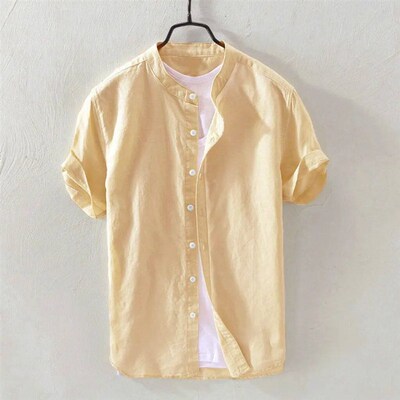 2023 New Mens Casual Blouse Cotton Linen Shirt Loose ops Sh