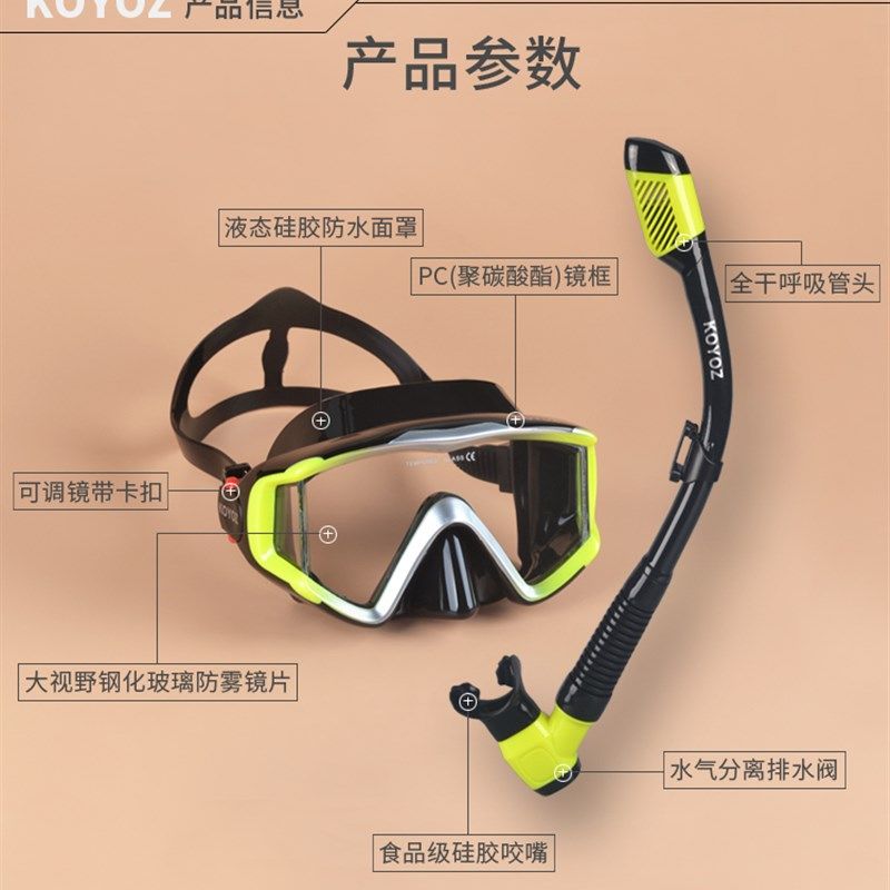 浮潜三宝装潜水镜全干式呼吸管防雾近视面罩护鼻水肺游潜水装备