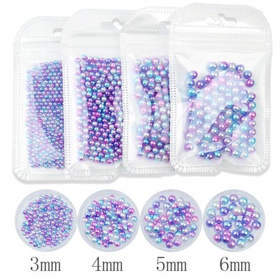 100-500PCS 3/4/5/6mm Rainbow Color Round Imitation ABS Pearl