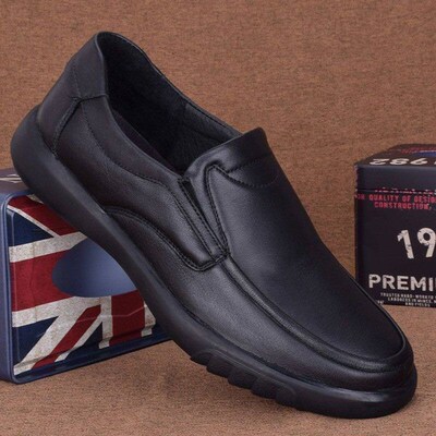 Mens Leather Shoes Black Comfortable Soft Bottom Spring Aut