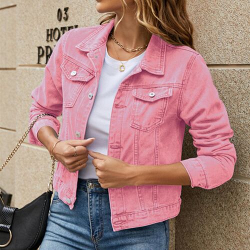2023 Womens Cufflink Short Denim Crop Blue Jean Coat