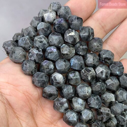 Natural Stone Faceted Black Labradorite Spacers Loose Charms
